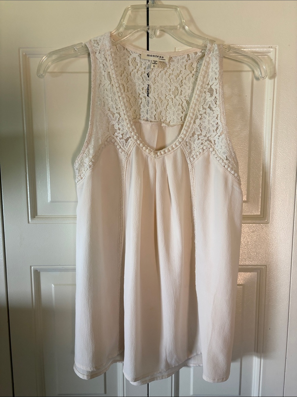Monteau Ivory Coquette Cottagecore Top Lace Relaxed SemiSheer Flowy Whimsical LG